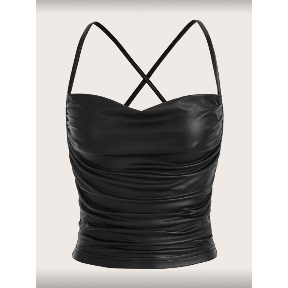Dropped Front Crisscross Backless PU Leather Cami Tops Size Xl New